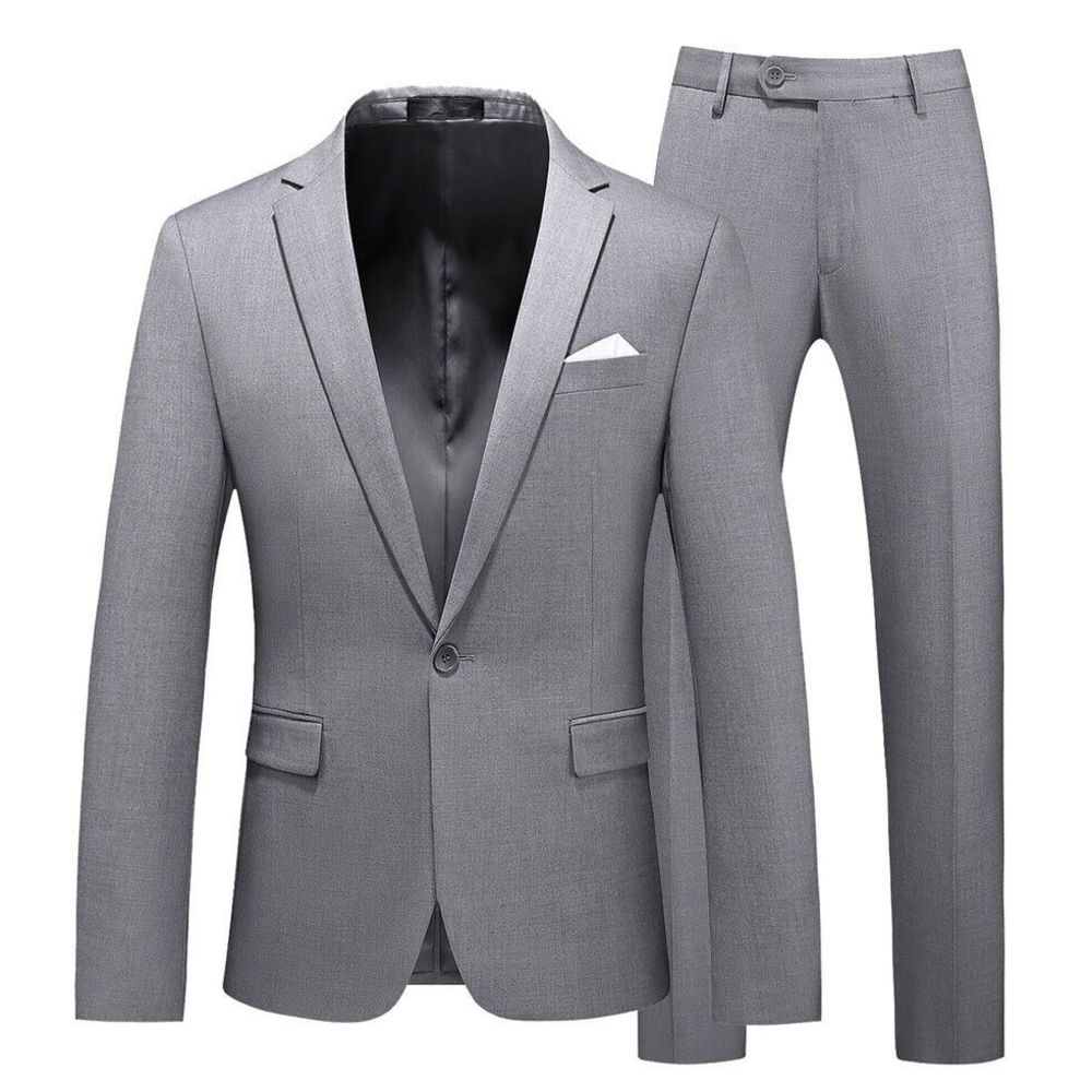 Mogu Mens Grey 2 Piece Suit 30R 29W 1 Button Jacket and Pants Slim Fit